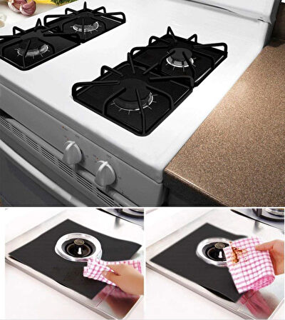 Ocak Koruyucu Folyo Yanmaz Yapışmaz 4&amp;apos;lü Set SiYAH (5224) AZ-522489GocMT375S