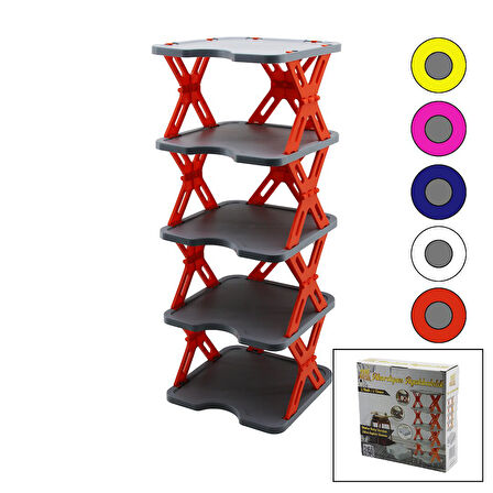 YENİ NESİL AKORDİYON - KATLANIR - 5 KATLI PLASTİK AYAKKABILIK GRİ TABAN-27X27CM - RENKLİ AYAKLAR (5224) AZ-5224Gok133342