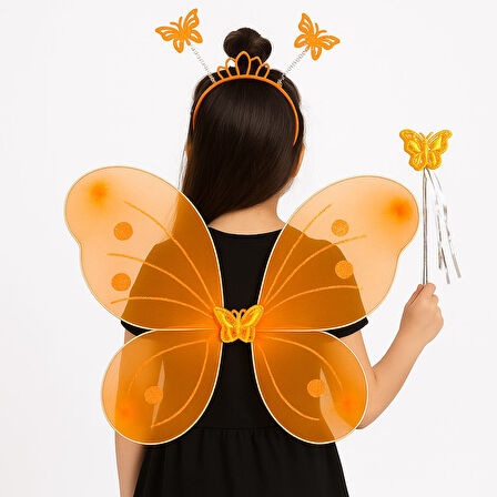 Turuncu Kelebek Kız Seti – 50 cm Kelebek Kanadı, Taç ve Asa (5224) AZ-522489Gosa5141