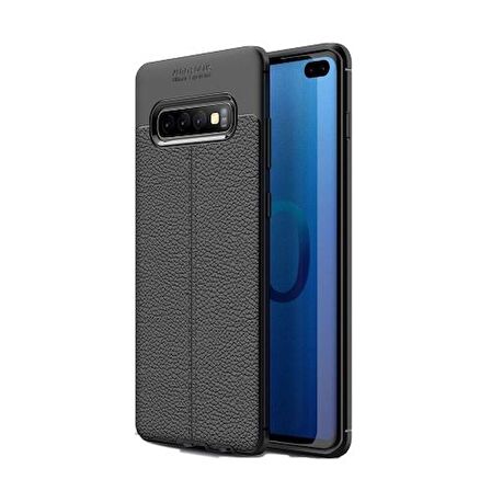 Smcase Samsung Galaxy S10 Kılıf Deri Dokulu Silikon   Tam Yapışan Cam