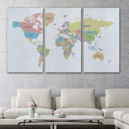 Harita Sepeti Dünya Haritası Dekoratif Kanvas Tablo 1077