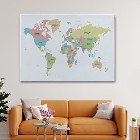 Harita Sepeti Dünya Haritası Dekoratif Kanvas Tablo 1077