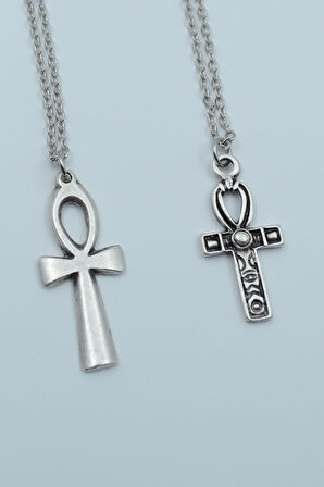 2’li Ankh Anahtarı - Nil’in Anahtarı Gümüş Kaplama Kolye Seti