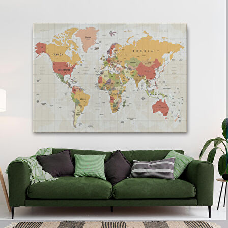 Harita Sepeti Dünya Haritası Dekoratif Kanvas Tablo 1078