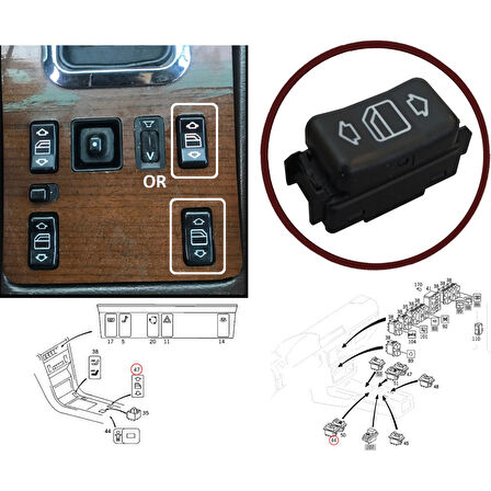 Mercedes Uyumlu E W124 W126 W201 W463 İçin Sağ Kapı Cam Açma Düğmesi