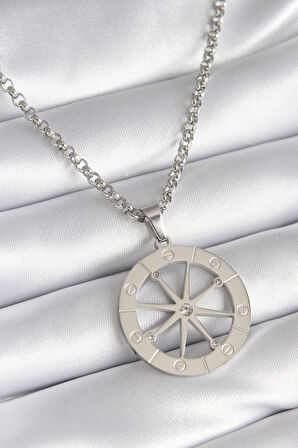 316L Çelik Gümüş Renk Zirkon Taşlı Rüya Kapanı Model İşeme Detay Kadın Kolye