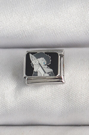 316L Çelik Gümüş Renk Siyah İşlemeli Portre Model Nomination Charm