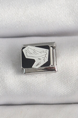 316L Çelik Gümüş Renk Siyah Beyaz Kuş İşlemeli Nomination Charm