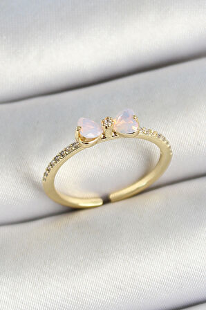 Pirinç Fiyonk Figürlü Zirkon Taşlı Gold Renk Ayarlanabilir Kadın Yüzük