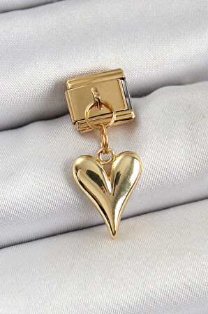 316L Çelik Sallantılı Kalp Model Gold Renk Nomination Charm