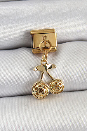 316L Çelik Sallantılı Zirkon Taşlı Fiyonk Model Gold Renk Nomination C316L Çelik Sallantılı Kiraz Model Gold Renk Nomination Charm