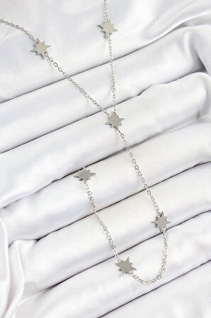 316L Çelik Kutup Yıldızı Figürlü Y Model Gümüş Renk Kadın Kolye