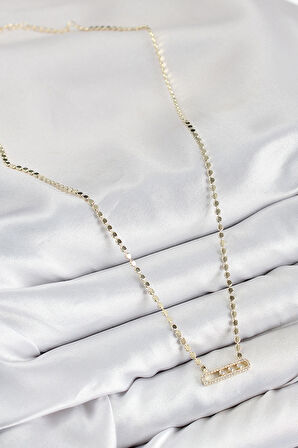 Pirinç Zirkon Taşlı Messika Model Ezme Zincir Gold Renk Kadın Kolye