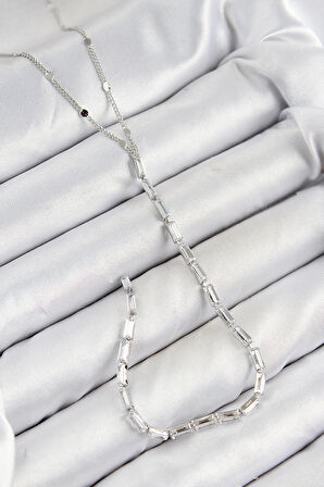 Pirinç Zirkon Taşlı Model Gümüş Renk Y Kolye