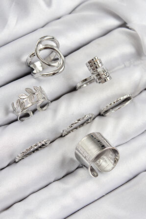 Pirinç Yaprak Model Gümüş Renk Kadın Yüzük Kombin Set