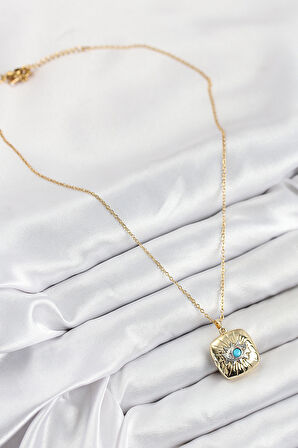 316L Çelik Zirkon Taşlı Açılabilr Kapaklı Göz Model Gold Renk Kadın Kolye