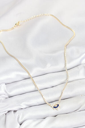 Pirinç Zirkon Taşlı Su Yolu Göz Model Gold Renk Kadın Kolye