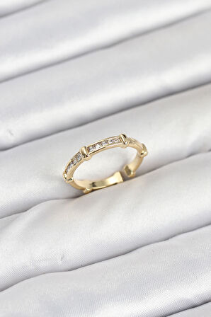 Pirinç Gold Renk Kemik Model Zirkon Taşlı Kadın Yüzük