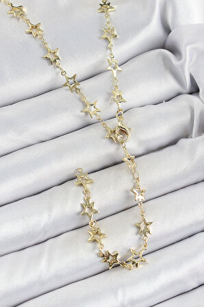 Pirinç Gold Renk Yıldızlı Kadın Y Kolye