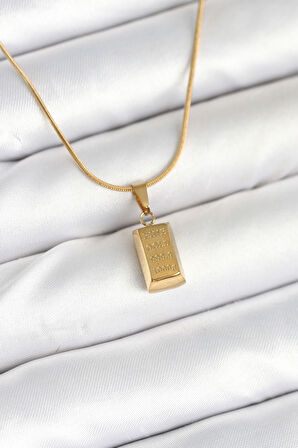316L Çelik Gold Renk Mini Külçe Altın Model Kolye