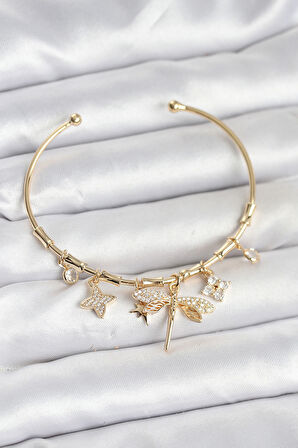 Yusufçuk Charmlı Gold Renk Pirinç Kadın Bileklik EB-BB8045