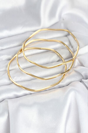 316L Çelik Gold Renk 65 mm Ajda Zikzak Model 3lü Kadın Bileklik EB-BB8075