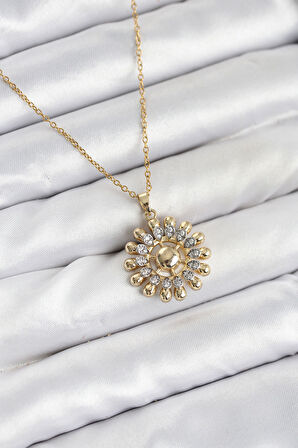 316L Çelik Zincir Gold Renk Güneş Model Kadın Kolye EB-BKO10605