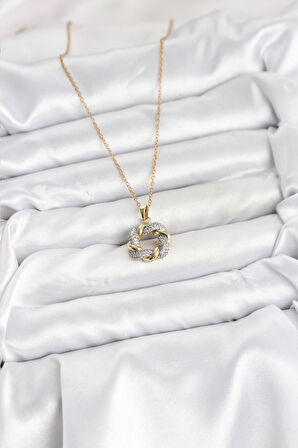 316L Çelik Zincir Gold Renk Zirkon Taşlı Sarmal Model Kadın Kolye EB-BKO10612