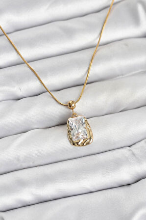 316L Çelik Zincir Gold Renk Zirkon Taşlı Kadın Kolye EB-BKO10633