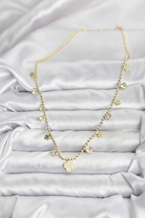 Pirinç Gold Renk Yonca Model Kadın Kolye EB-BKO10641