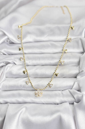 Pirinç Gold Renk Zirkon Taşlı Çiçek Model Kadın Kolye EB-BKO10642