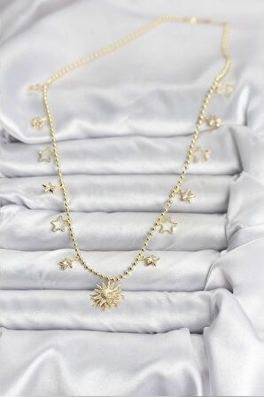 Pirinç Gold Renk Güneş Model Kadın Kolye EB-BKO10645