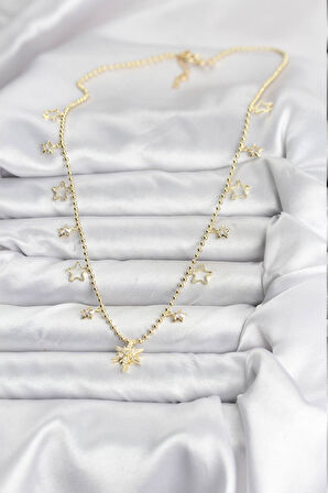 Pirinç Gold Renk Zirkon Taşlı Kutup Yıldızı Model Kadın Kolye EB-BKO10649
