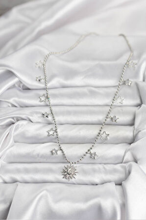 Pirinç Gümüş Renk Güneş Model Kadın Kolye EB-BKO10655