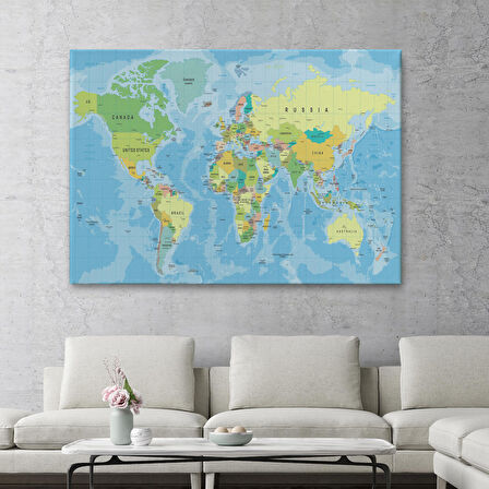 Harita Sepeti Dünya Haritası Dekoratif Kanvas Tablo 1079