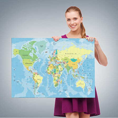 Harita Sepeti Dünya Haritası Dekoratif Kanvas Tablo 1079