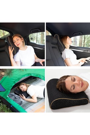 Ergonomik Seyahat Yastığı Hafızalı Visco Sünger Termal Kılıflı Kamp ve Seyahat İçin