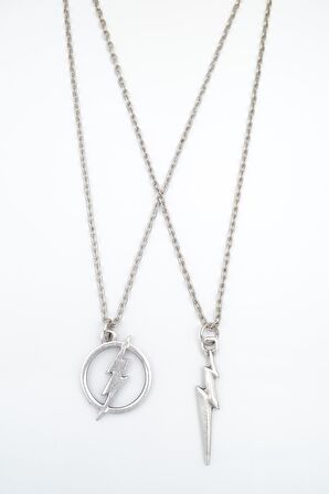 2'li The Flash - Şimşek Erkek Kadın Kolye Seti 925 Ayar Gümüş Kaplama