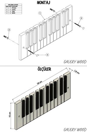 Dekoratif Piyano Elbise Askılığı 15x38 cm 10 Tuşlu Ahşap Askılık