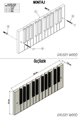 Dekoratif Piyano Elbise Askılığı 15x38 cm 10 Tuşlu Ahşap Askılık