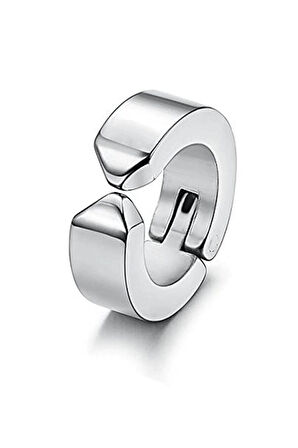 Erkek Küpesi - 1 Adet Çelik Kıstırmalı Küpe Paslanmaz Atmaz Çelik Gümüş Renk Küpe