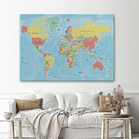 Harita Sepeti Dünya Haritası Dekoratif Kanvas Tablo 1080