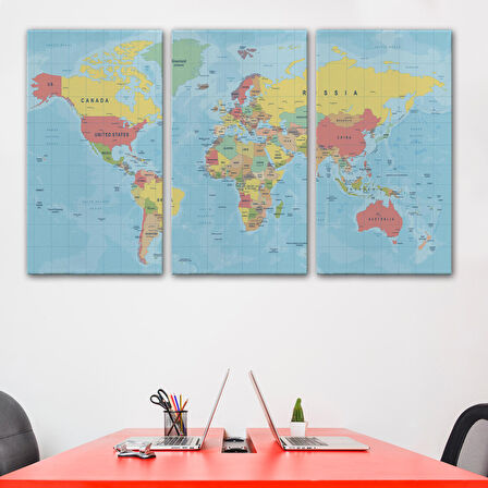 Harita Sepeti Dünya Haritası Dekoratif Kanvas Tablo 1080