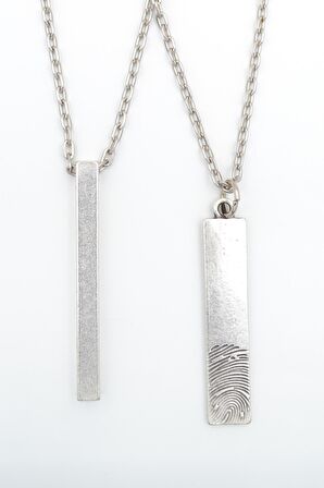 2'li Parmak İzi Çubuk- Uzun Çubuk Erkek Kadın Kolye Seti 925 Ayar Gümüş Kaplama