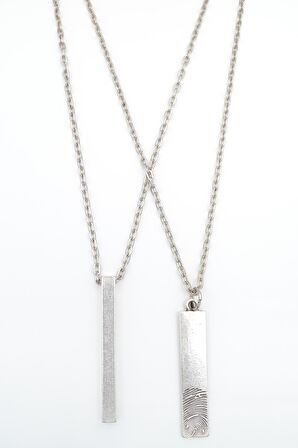 2'li Parmak İzi Çubuk- Uzun Çubuk Erkek Kadın Kolye Seti 925 Ayar Gümüş Kaplama