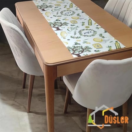 Düşler Ev Tekstili 50x150 Zeytin Ağacı Desenli Su ve Leke İtici Duck Kumaş Yemek Masası Örtüsü Dikdörtgen Runner 