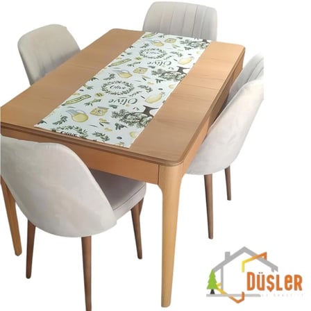 Düşler Ev Tekstili 50x180 Zeytin Ağacı Desenli Su ve Leke İtici Duck Kumaş Yemek Masası Örtüsü Dikdörtgen Runner 