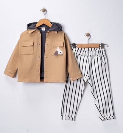 Erkek Çocuk Kapüşonlu Ceket-Sweatshirt-Çizgili Pantolon 3'lü Takım (2-5 Yaş)