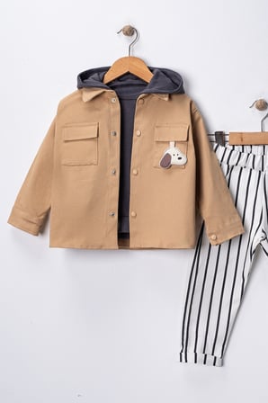 Erkek Çocuk Kapüşonlu Ceket-Sweatshirt-Çizgili Pantolon 3'lü Takım (2-5 Yaş)