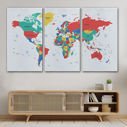 Harita Sepeti Dünya Haritası Dekoratif Kanvas Tablo 1081